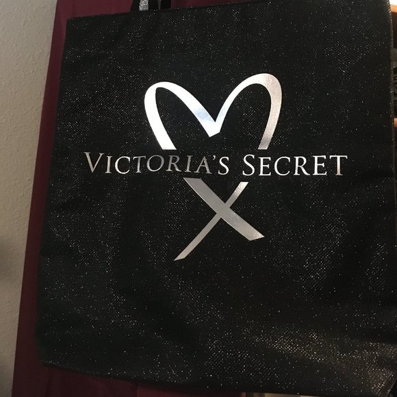 🖤🌺🌟VICTORIAS SECRET🌟🌺🖤BLACK And SILVER  GLITTER GLAM Tote Bag🌟 - Picture 2 of 3